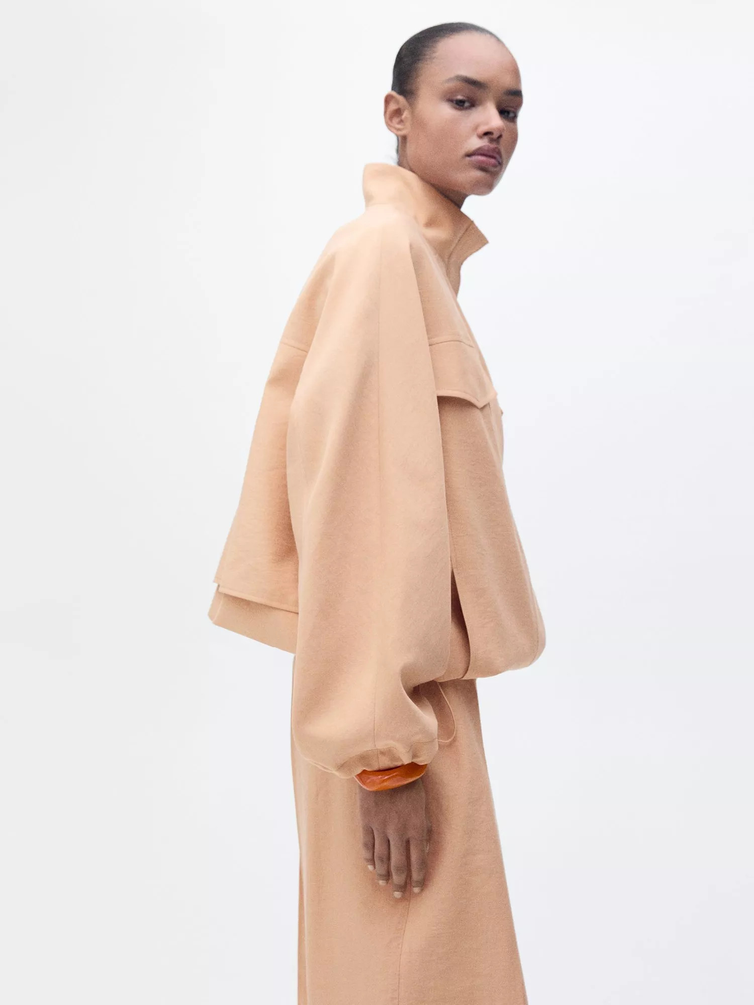 Mango Madame Gathered Hem Turtleneck Oversized Lyocell Jacket | John Lewis (UK)