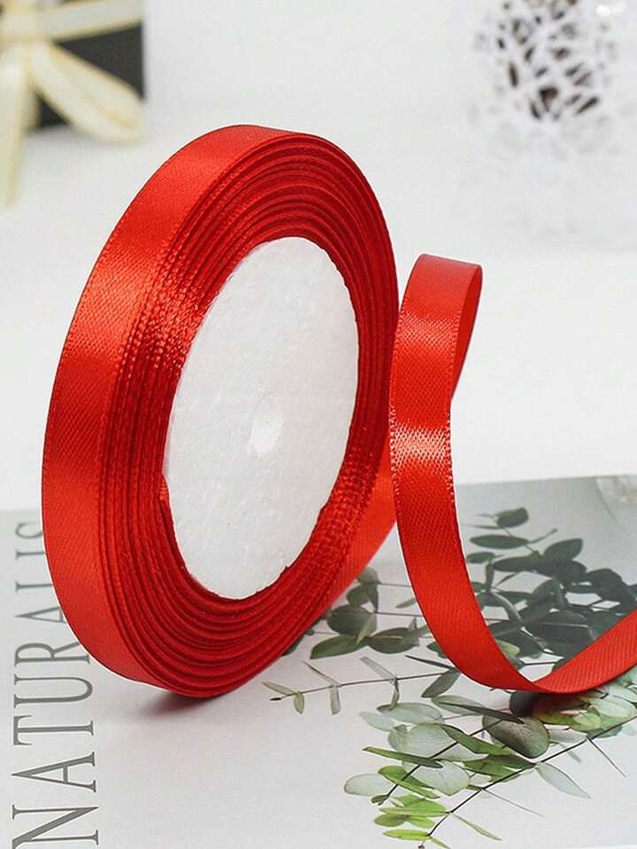 1 Roll 1cm Wide Satin Ribbon With Bowknot Decor Polyester Ribbon For Wedding Decoration, Diy Hand... | SHEIN