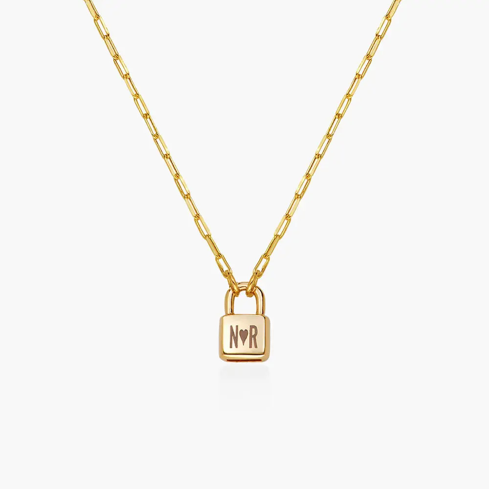 Initial Lock Necklace - 14k Solid Gold | Oak & Luna (US)