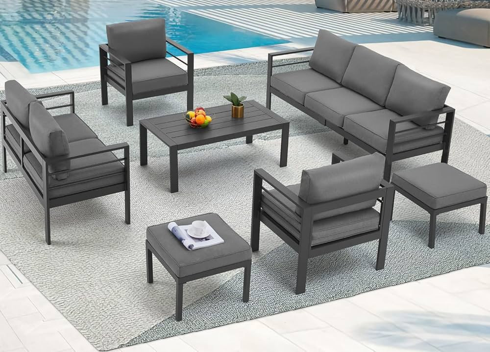 AECOJOY Aluminum Patio Furniture Set, Modern Outdoor Patio Furniture with Coffee Table, 7 Pieces ... | Amazon (US)