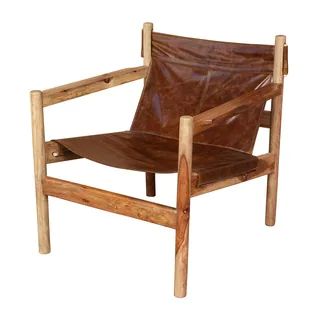 Handmade Wanderloot Genoa Solid Sheesham and Leather Sling Chair (India) - 30"H x 26"D x 27"W | Bed Bath & Beyond