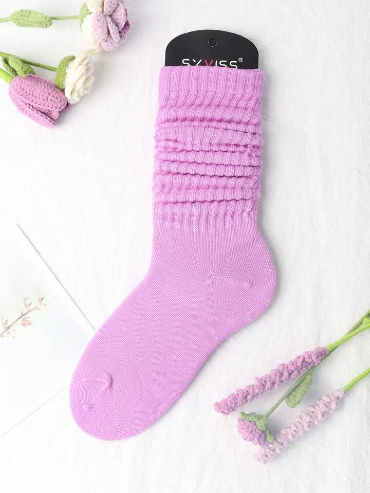 1pair Simple Solid Color Pile Socks (With Sock Board) | SHEIN