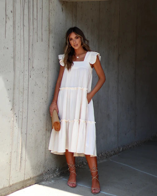 Mavien Ruffle Tiered Midi Dress - Ivory - SALE | VICI