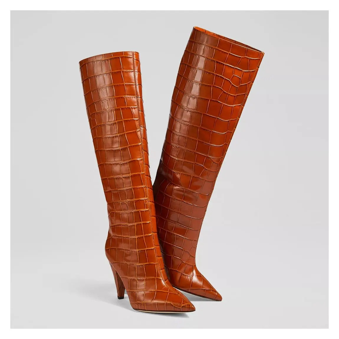 L K Bennett Ginger Allegra Croc Effect Leather Cone Heel Knee High Boots - BrandAlley | BrandAlley
