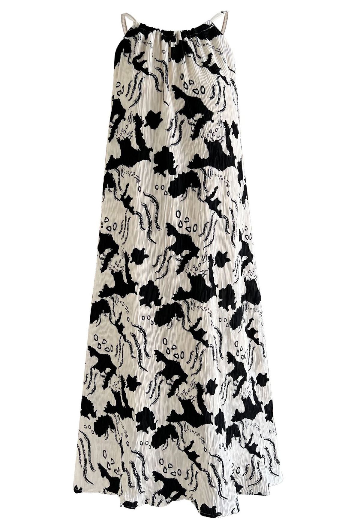 Ink Splash Print Halter Neck Midi Dress | Chicwish