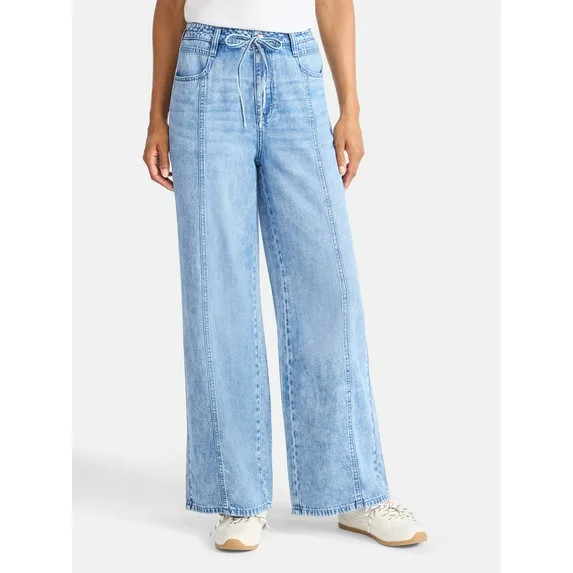 Time and Tru Women's and Women's Plus Relaxed Tie Waist Wide Leg Jeans, 31" Inseam, Sizes 0-20 | Walmart (US)