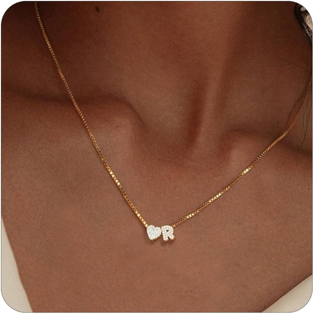 Initial Necklaces for Women 14K Gold Plated CZ Heart Gold Necklace Personalized Name Necklaces | Amazon (US)