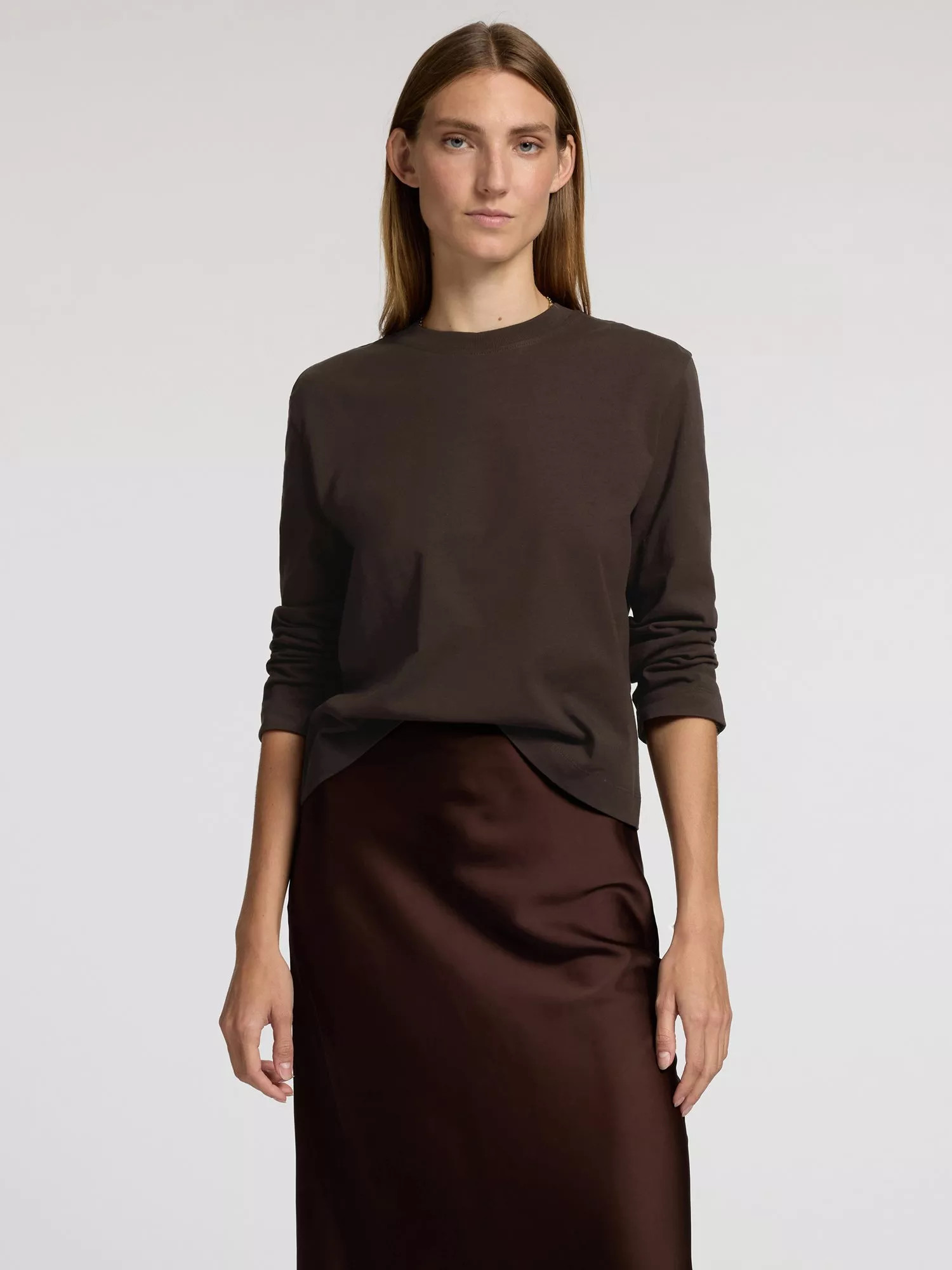 SELECTED FEMMEBoxy Long Sleeve T-Shirt, Coffee Bean | John Lewis (UK)