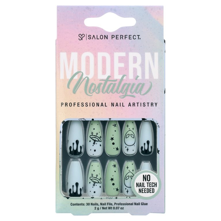 Salon Perfect Press On Nails, 215 Modern Fake Nail Kit, Nostalgia Blue Green UFO, File & Nail Glu... | Walmart (US)