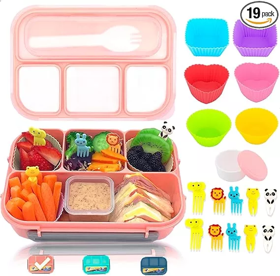 Bento Box Kids 1.3ML Lunch Box Kids with Sauce Container & Cutlery