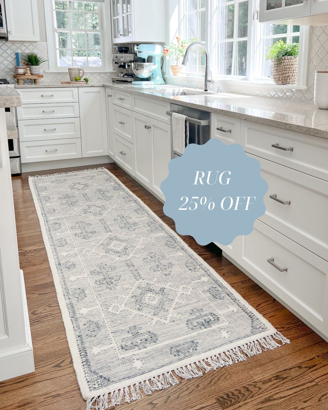 My runner (which is available in all standard rug sizes) has the prettiest muted colors & is 25% off right now! Linking some other favorite rugs that are also on sale!
- 
Kitchen runner, kitchen rug, runner rug, neutral rug, kitchen decor, neutral kitchen, coastal home, coastal decor, neutral home decor, beach style home, beach house style, coastal rugs, neutral rugs, blue rugs, gray rugs, rugs with fringe, serena & lily runner, serena & lily rugs, coastal kitchen decor, white kitchens, 10-foot runner, alamere rug, alamere runner, patterned rug, hallway runner, blue & gray rugs, labor day sales

#LTKSaleAlert #LTKHome