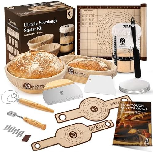 Sourdough Starter Kit with 10" Round & 11" Oval Banneton Proofing Basket and 34oz Starter Jar - B... | Amazon (US)