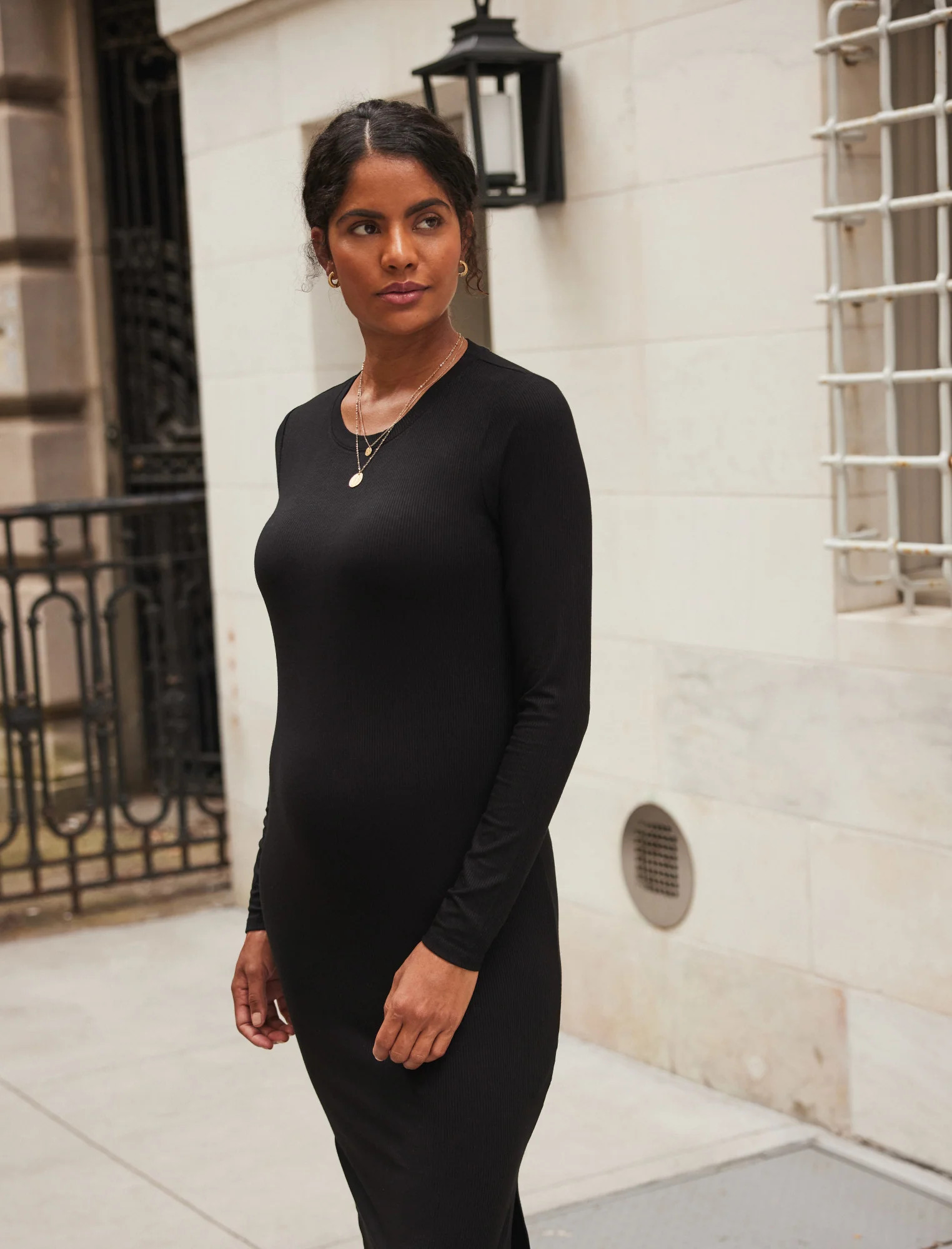 Motherhood Maternity Long Sleeve Ribbed Maternity Dress in Black Size Large Rayon/Spandex | Motherhood Maternity