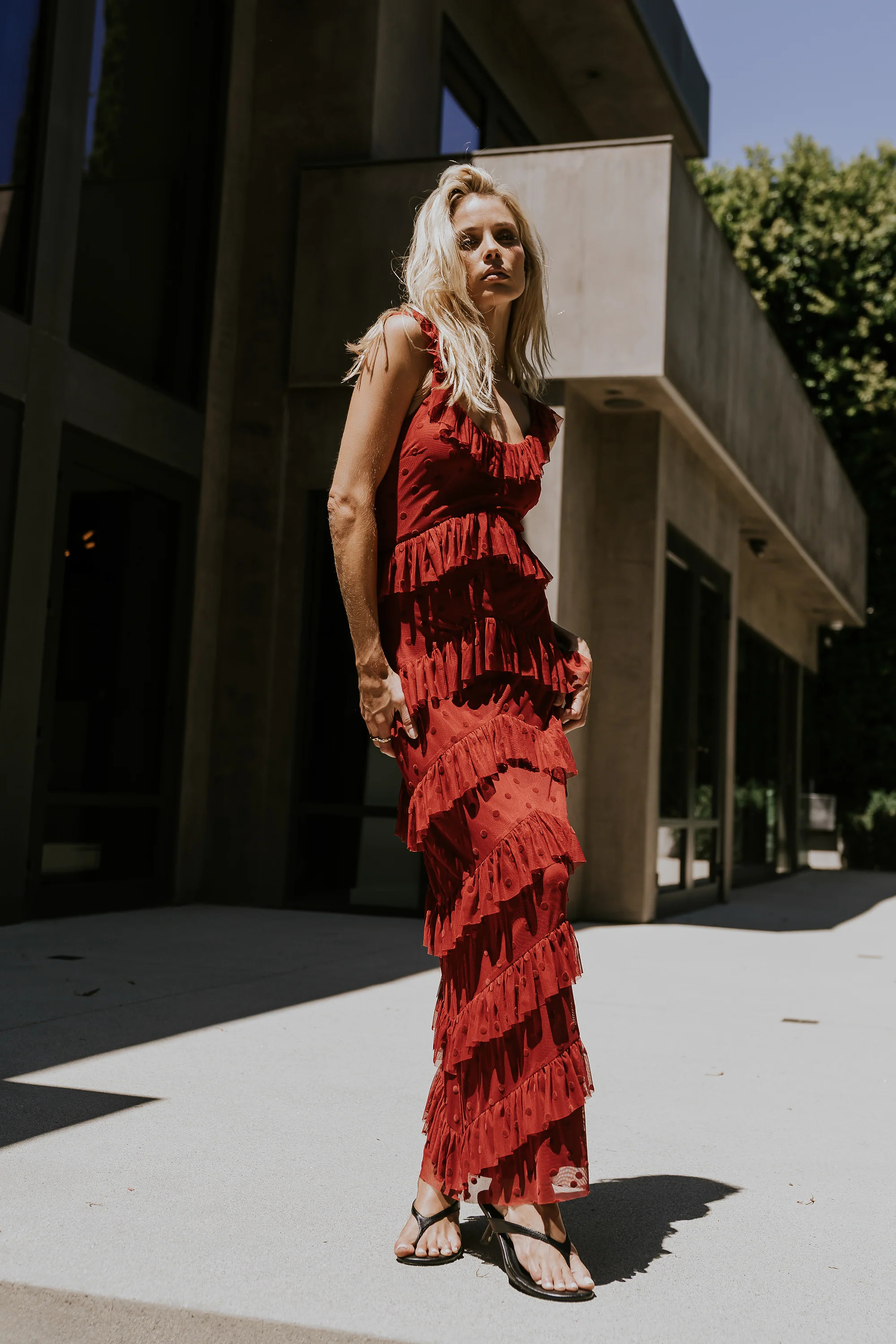 Katrina Tiered Maxi Dress in Red | Böhme US