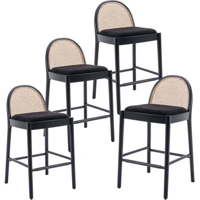 Modern Bar Stools Upholstered Counter Stools With Rattan Backrests And Wood Legs Kitchen Stools For Island Set of 4 | Wayfair North America