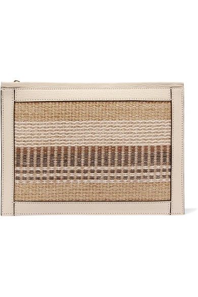 Textured leather-trimmed striped straw pouch | NET-A-PORTER (UK & EU)