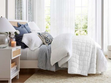 Pottery Barn blue and white bedding. The perfect look for summer!  Also linking similar look for less bedding. 

#LTKStyleTip #LTKFindsUnder100 #LTKHome