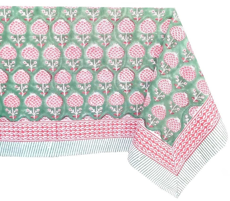 ATOSII Roma Green100% Cotton Rectangle Fall Tablecloth, Handblock Floral Linen Table Cloth for Ki... | Amazon (US)