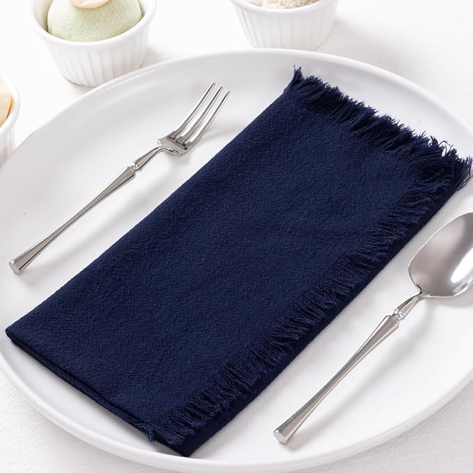 6 Pack Navy Blue Cotton Linen Napkins with Fringe Spring Cloth Napkins Set of 6 Boho Handmade Din... | Amazon (US)