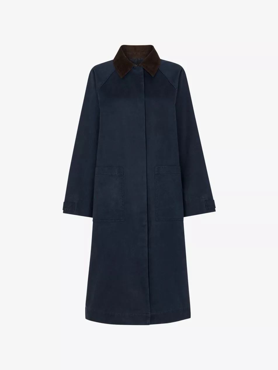 Gabriella Contrast-Collar Relaxed-Fit Waxed Overcoat | Selfridges