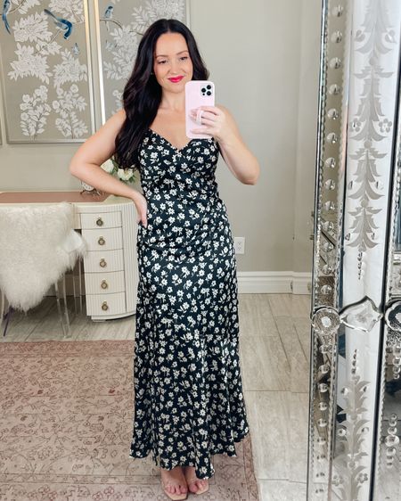 $25!!! This black satin maxi dress is on major sale! It has adjustable straps and would be the perfect wedding guest dress! Wearing size S 

#LTKfindsunder50 #LTKsalealert #LTKCyberWeek