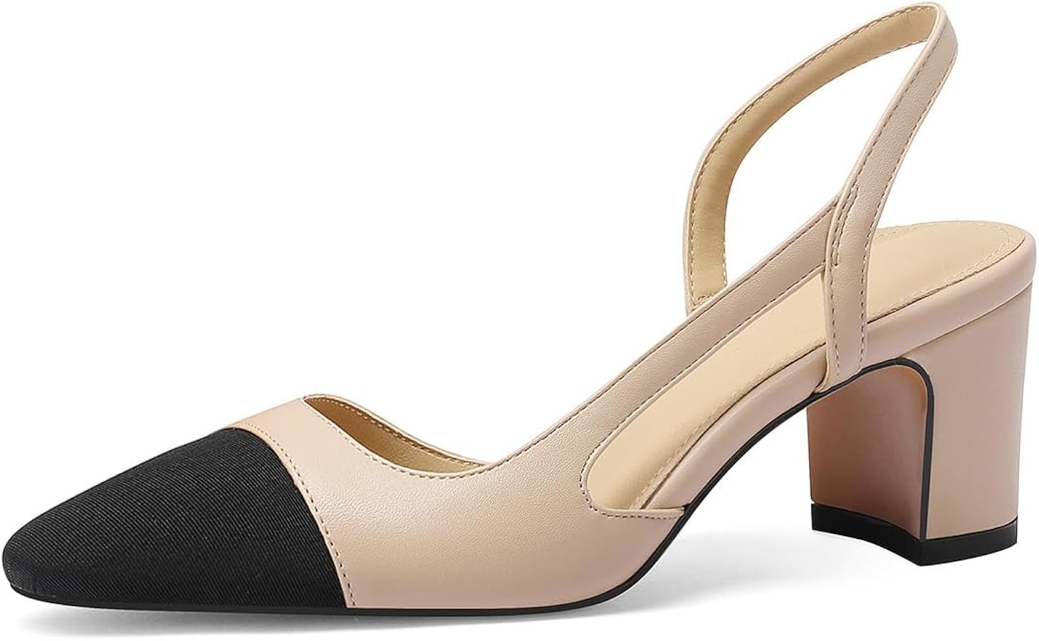 Womens Slingback Heels Closed Toe Ankle Strap Fashion Chunky Heeled Pumps Dress Shoes | Amazon (US)