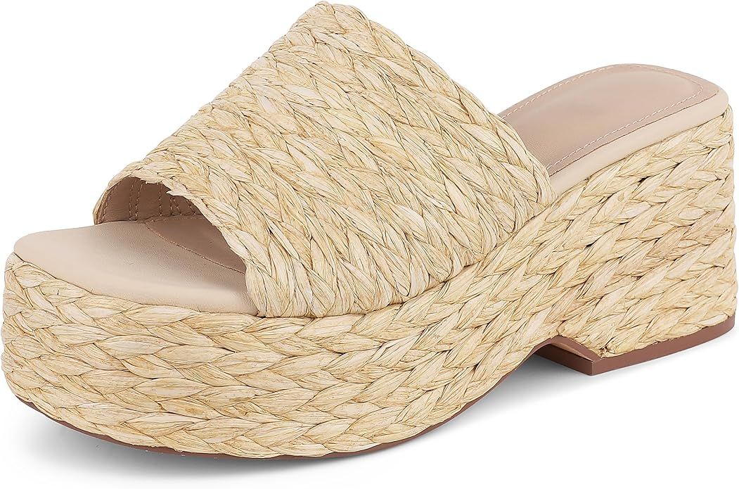 Platform Espadrille Sandals for Women，Raffia Sandals Platform Slip on Wedges Slides Bohemia San... | Amazon (US)