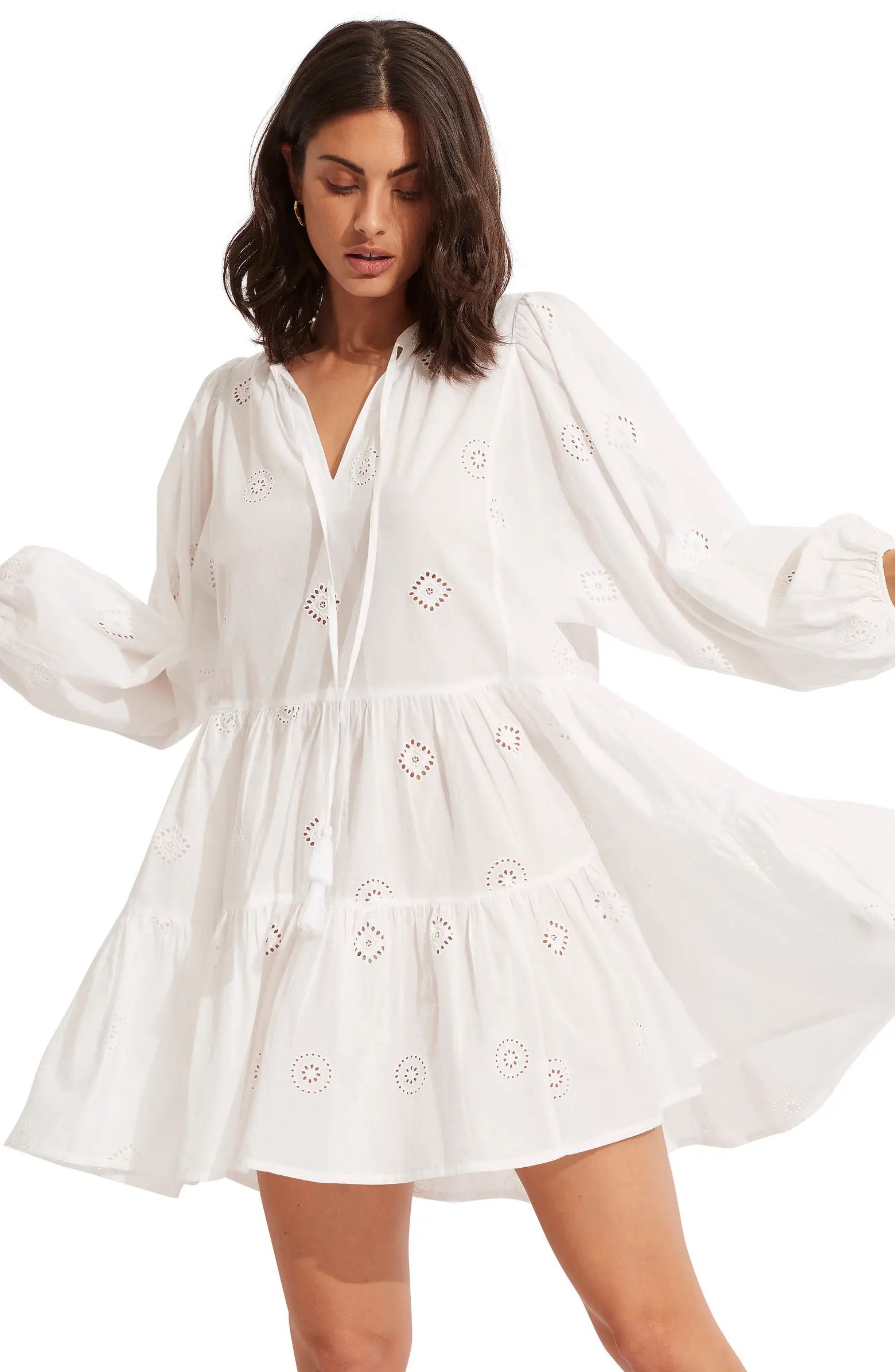 Beach Edit Embroidery Tiered Cover-Up Dress | Nordstrom