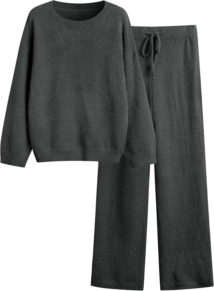 Lounge Sets for Women 2 Piece Fuzzy Fleece Pajamas Long Sleeve Oversized Lounge Set 2025 Fall Win... | Amazon (US)