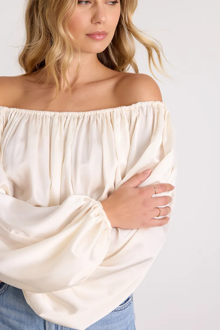 Jordana Ivory Satin Off-the-Shoulder Crop Top | Lulus