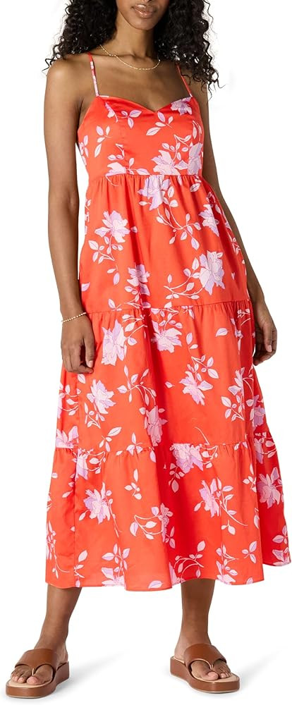 Amazon Essentials Women's Fit and Flare Empire Waisted Cotton Sateen Tiered Maxi Dress | Amazon (US)