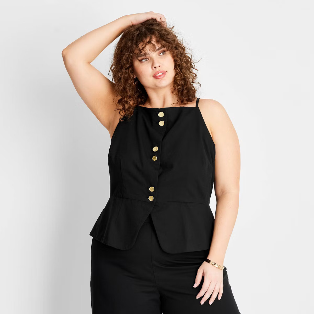 Women's Button-Front Square Neck Peplum Sweater - Future Collective™ with Jenee Naylor Black | Target
