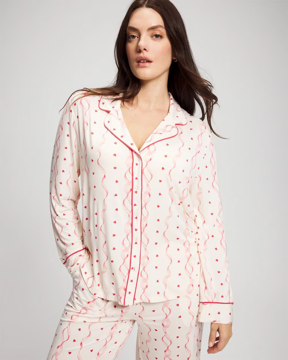 Cool Nights Long Sleeve Notch Collar with Piped Placket Pajama Top | Soma | SOMA