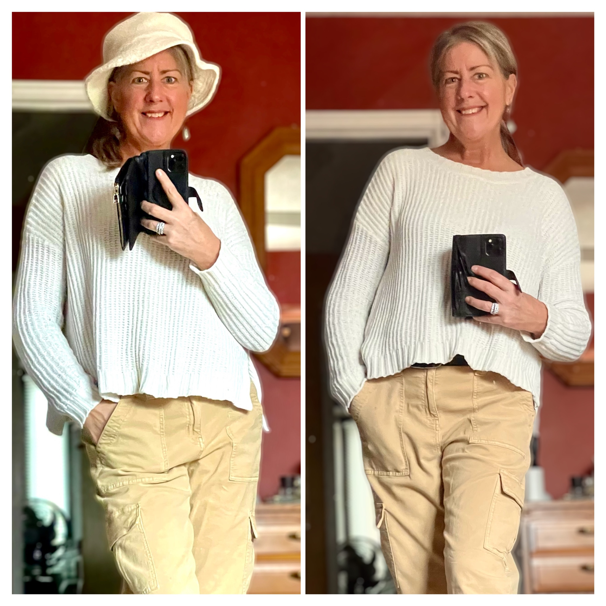 Happy Friday !  

Somehow it feels like Saturday to me ? 

Wearing my weekend wear …
Cargo pants from American Eagle
Chenille sweater from Aerie
Bucket hat from American Eagle
The hat is reversible -one side is corduroy the other is Sherpa . 

Add a little fun to your Friday ,  throw on a hat ! 

The weekend is upon us 
Enjoy! 

#cargopant
#chenille
#buckethat
#fridayvibe
#fashionablefifties
#neutrals
#weekendwear
#relaxedfit
#americaneagle 
#whatiwore

#LTKSeasonal #LTKstyletip