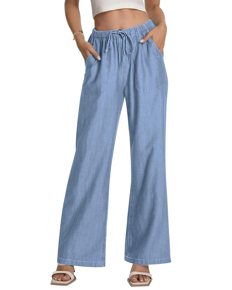 Women's Drawstring High Waisted Wide Leg Jeans Loose Fit Casual Denim Pants | Amazon (US)