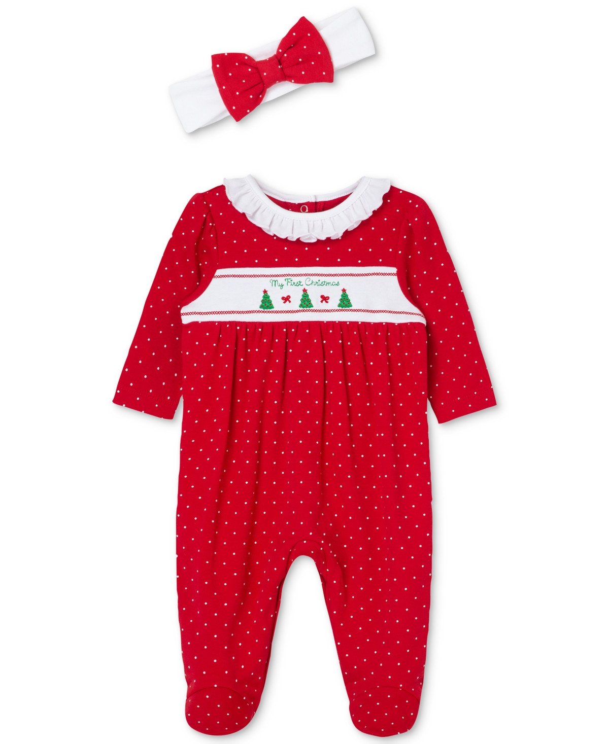 Little Me Baby Girls Dainty Trees Cotton Footed Coverall & Headband, 2 Piece Set - Red | Macy's