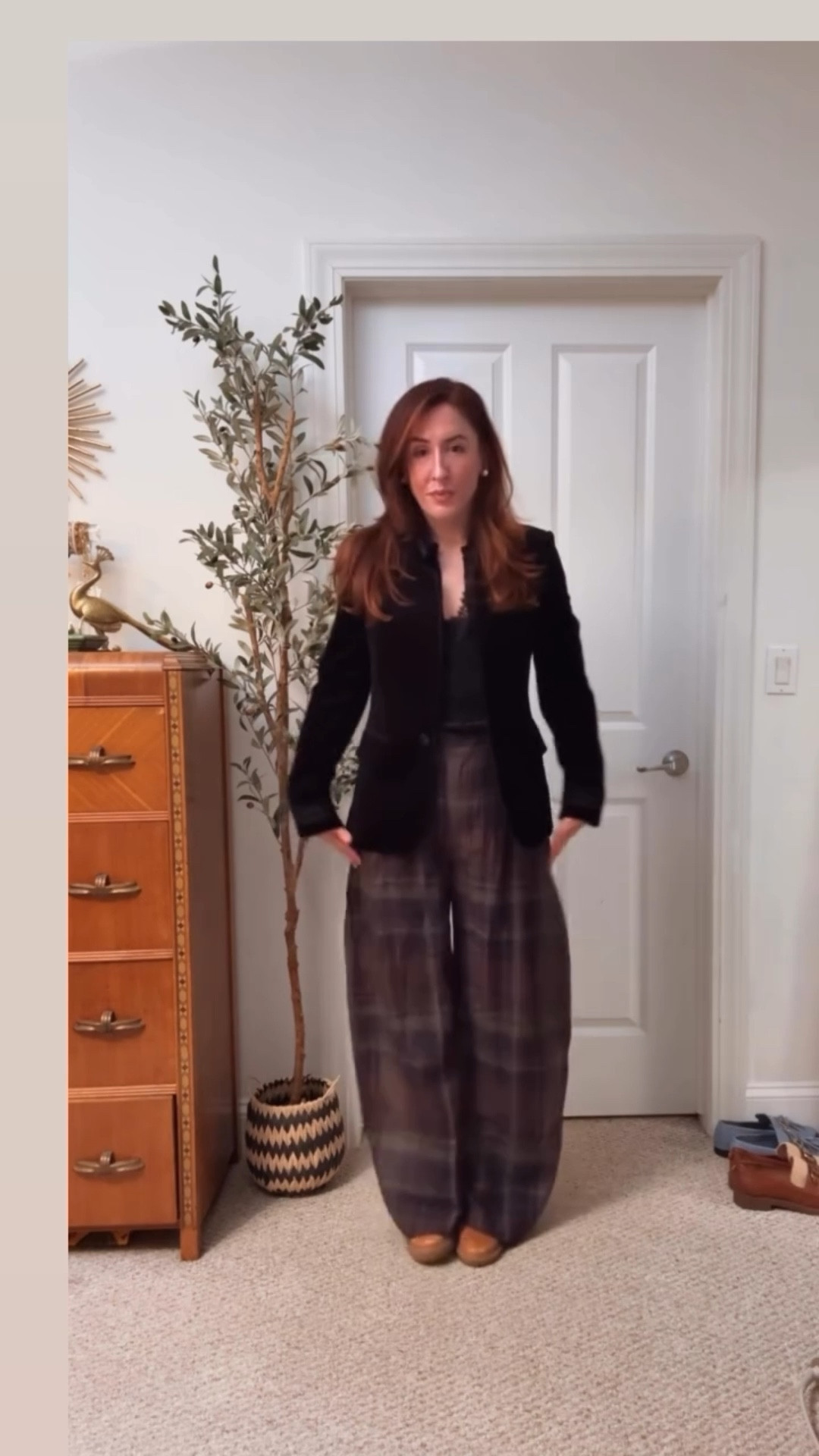 I dressed generally preppy in high school but I remember finding a pair of plaid pants I loved and wore it with my Hollester polos and felt like I found the perfect balance. Same feeling here 😜

Pants: Zara 
Blazer: Frame
Cardigan: thrifted? 
Boots: Tory Burch (always) 
Hair: @al_does_hair (always)