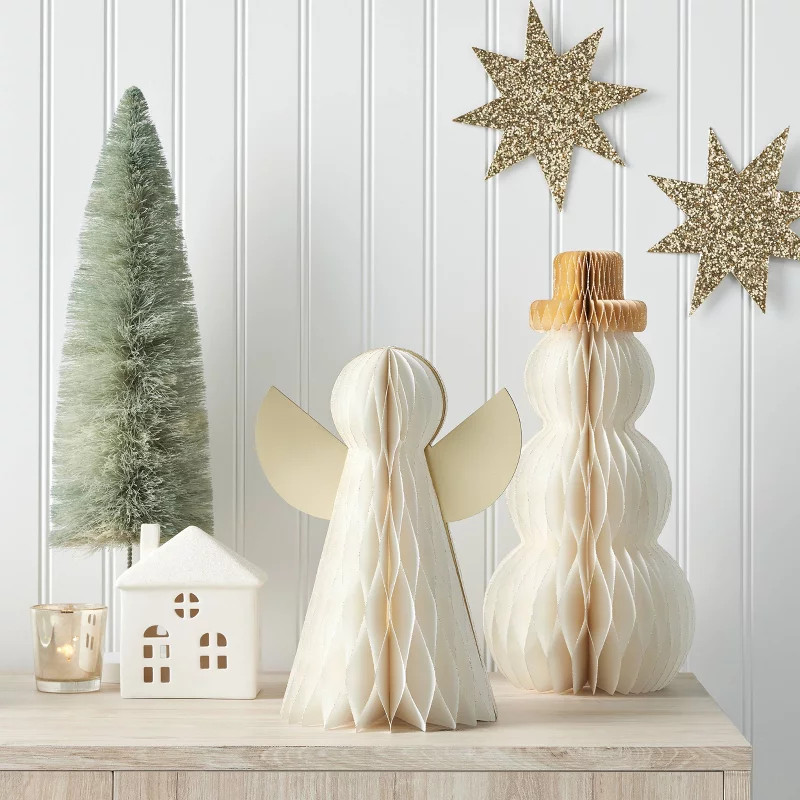 2pc Paper Honeycomb Snowman and Angel Christmas Figurine Set - Wondershop™ | Target