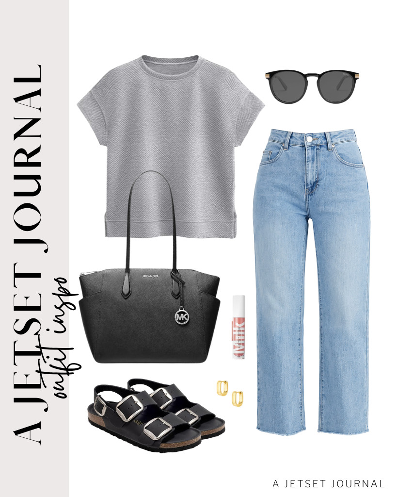 This gray crewneck top from PRETTYGARDEN goes well with straight-leg jeans and Project Cloud’s leather beach sandals. Grab a Michael Kors top-zip tote for your essentials and SOJOS sunnies to style this outfit.

#LTKSeasonal #LTKSaleAlert #LTKTravel
 

 