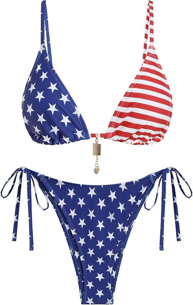 ZAFUL Crochet Bikini Sets for Women Cheeky Boho Bathing Suits Striped Brazilian High Cut Thong Bi... | Amazon (US)