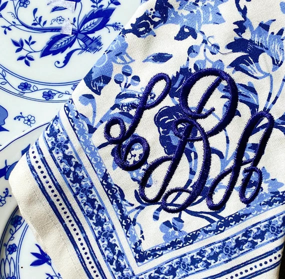 Blue and white floral Monogram Napkins | Etsy | Etsy (US)