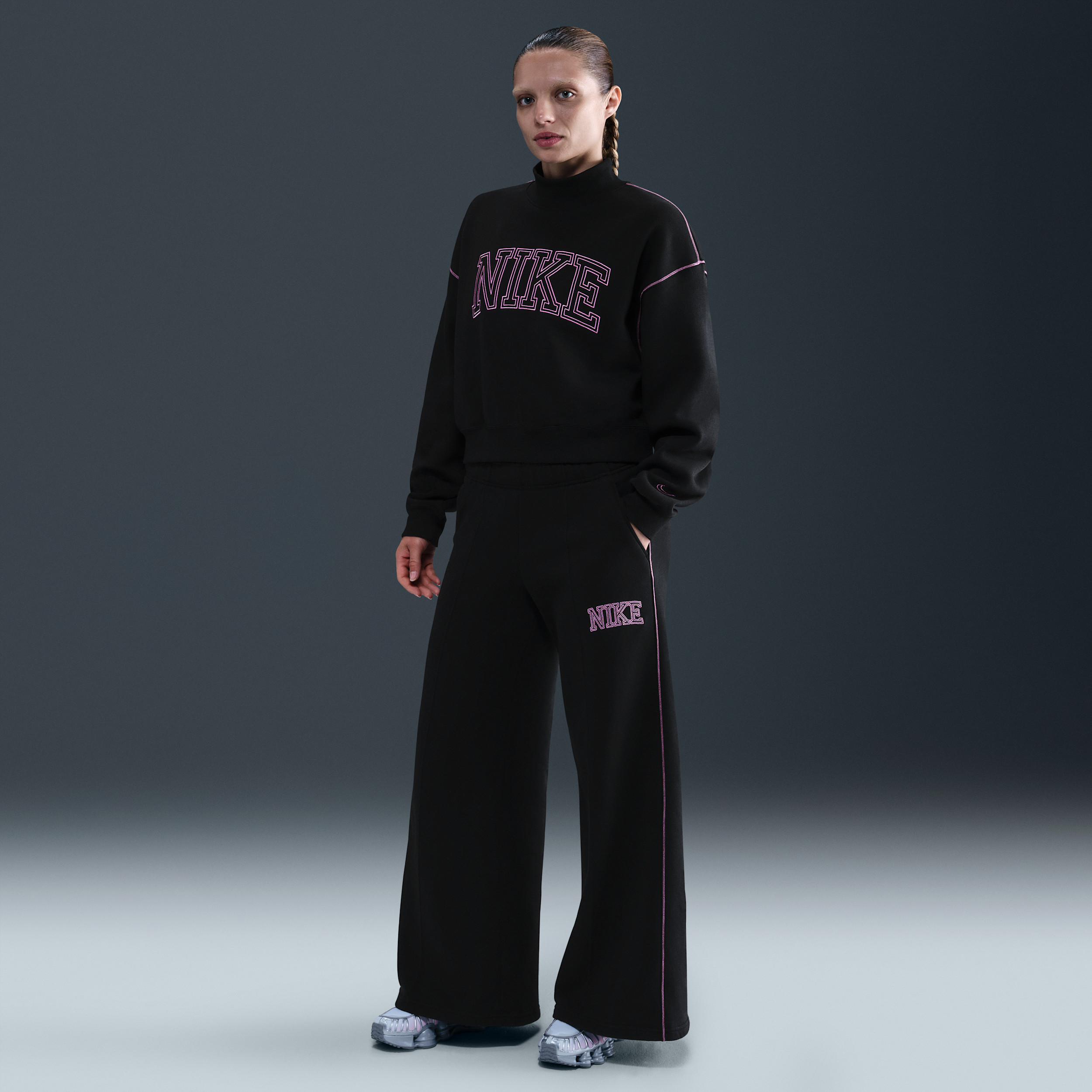 Women's Nike Sportswear Phoenix Fleece Wide-Leg Sweatpants in Black | IM7492-010 | Nike (US)