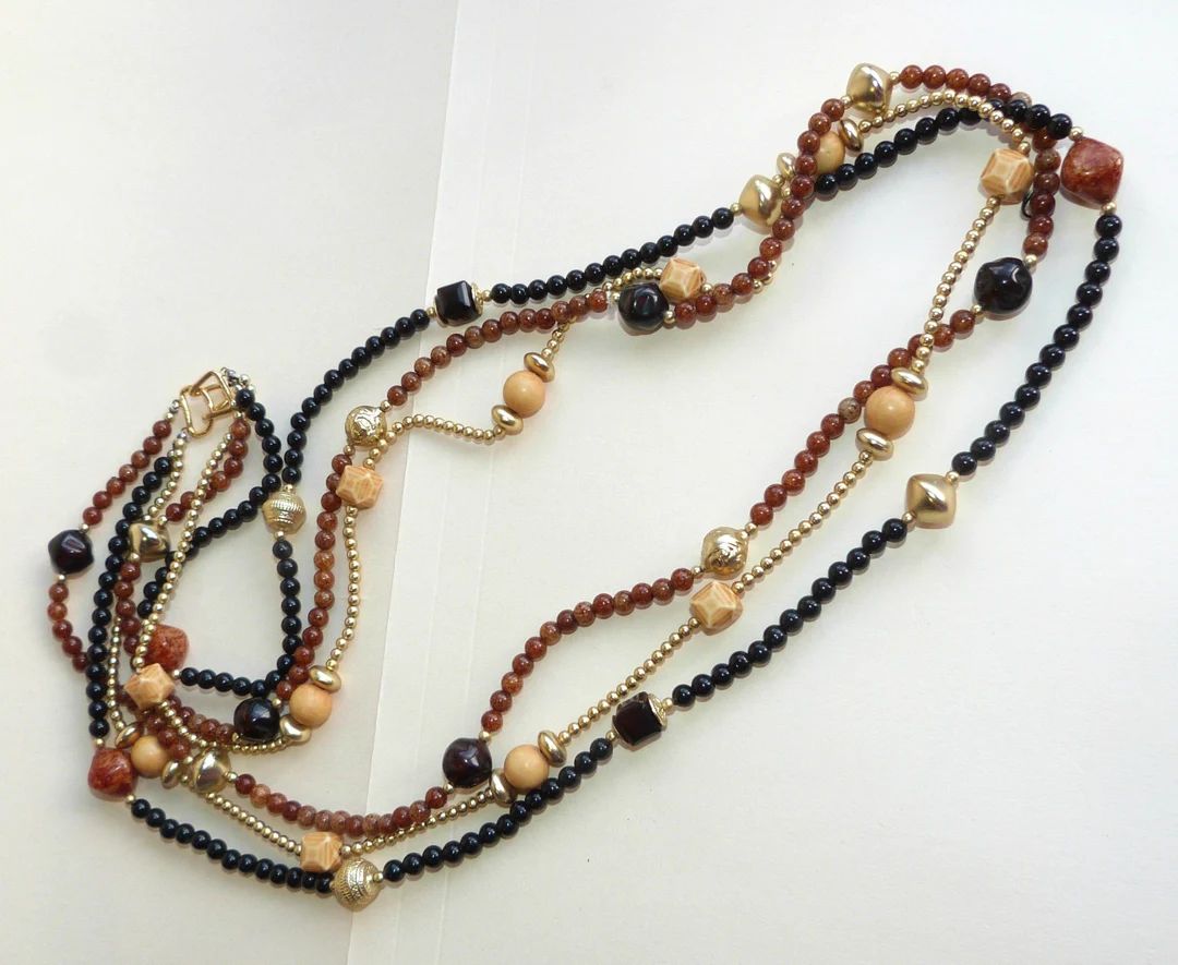Vintage Long Multi Strand Bead Necklace 94cm Long Three Strand - Etsy Australia | Etsy (AU)