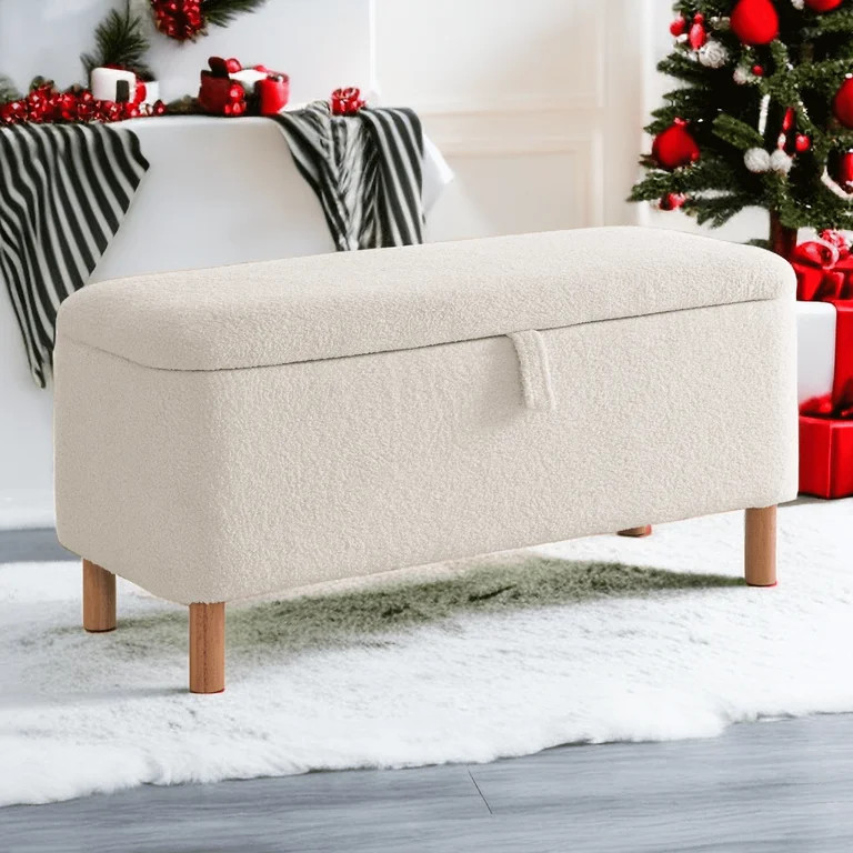 Comfort Stretch 39.3" Length Storage Ottoman Bench for Living Room,White Bedroom Bench with Entry... | Walmart (US)
