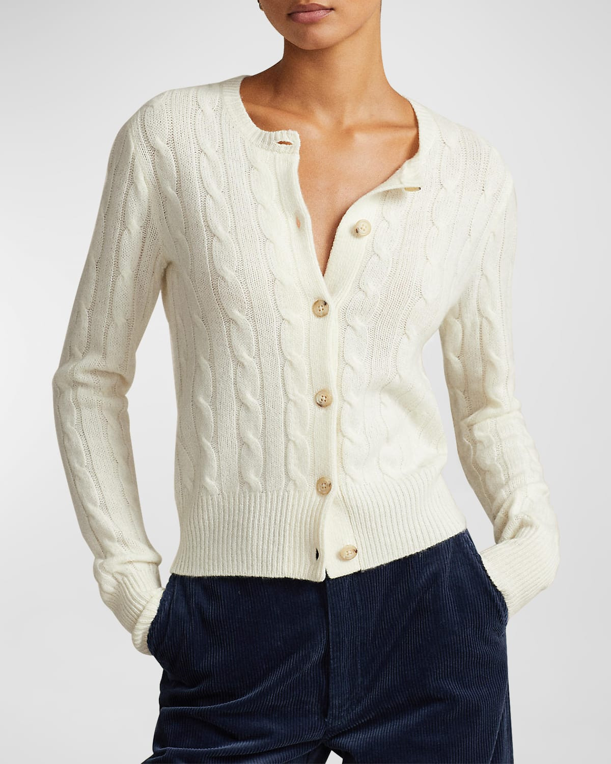 Cable-Knit Cashmere Crewneck Cardigan | Neiman Marcus
