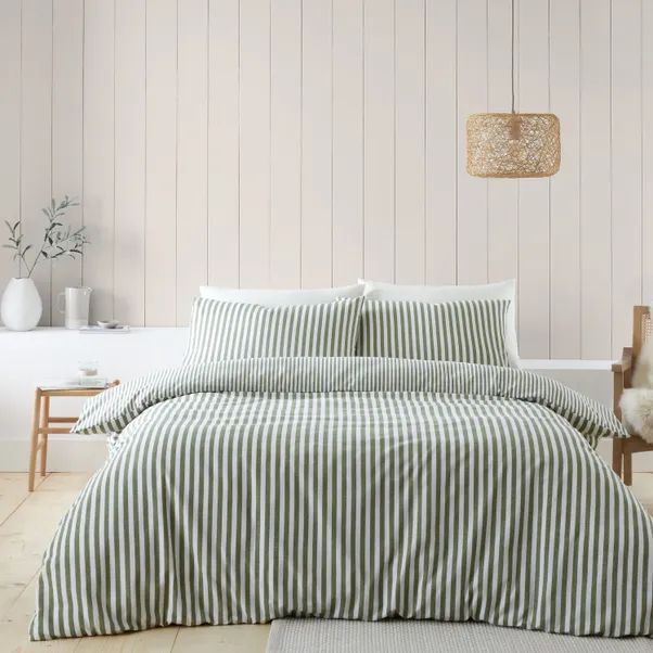 Catherine Lansfield Reversible Stripe 100% Brushed Cotton Duvet Cover & Pillowcase Set | Dunelm