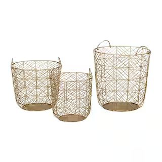Round Gold Metal Wire Decorative Basket (Set of 3) | The Home Depot
