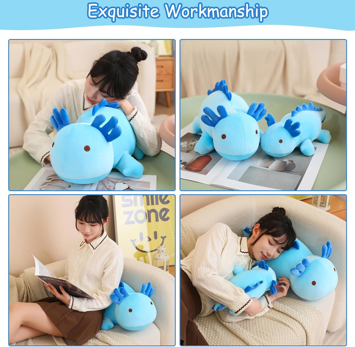 SQEQE Weighted Axolotl Plush Toy, Blue Axolotl Stuffed Animals Cute Plush Pillow, Kawaii Weighted... | Amazon (US)