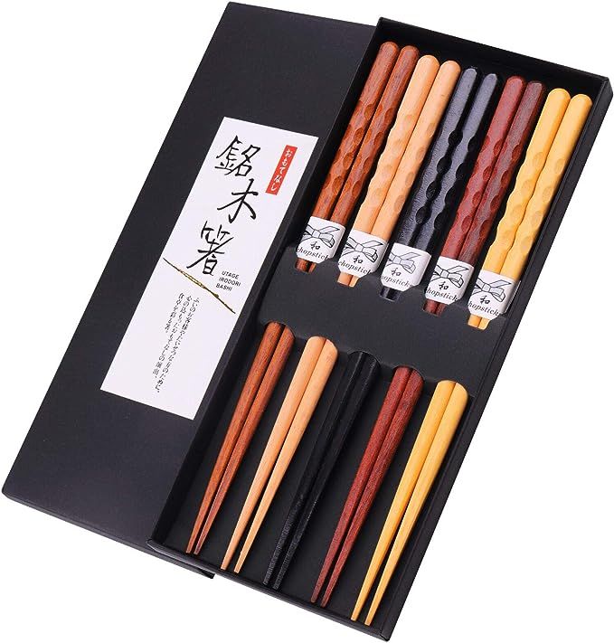 GLAMFIELDS Reusable Chopsticks Japanese Natural Wooden 5 Pairs Classic Style Lightweight Hand-Car... | Amazon (US)