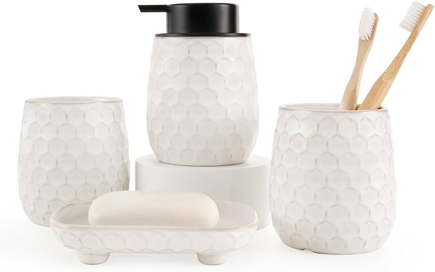 Bathroom Accessory Set 4PCS, Ceramic Bathroom Accessories Set, Bathroom Accessories Sets Complete... | Amazon (US)